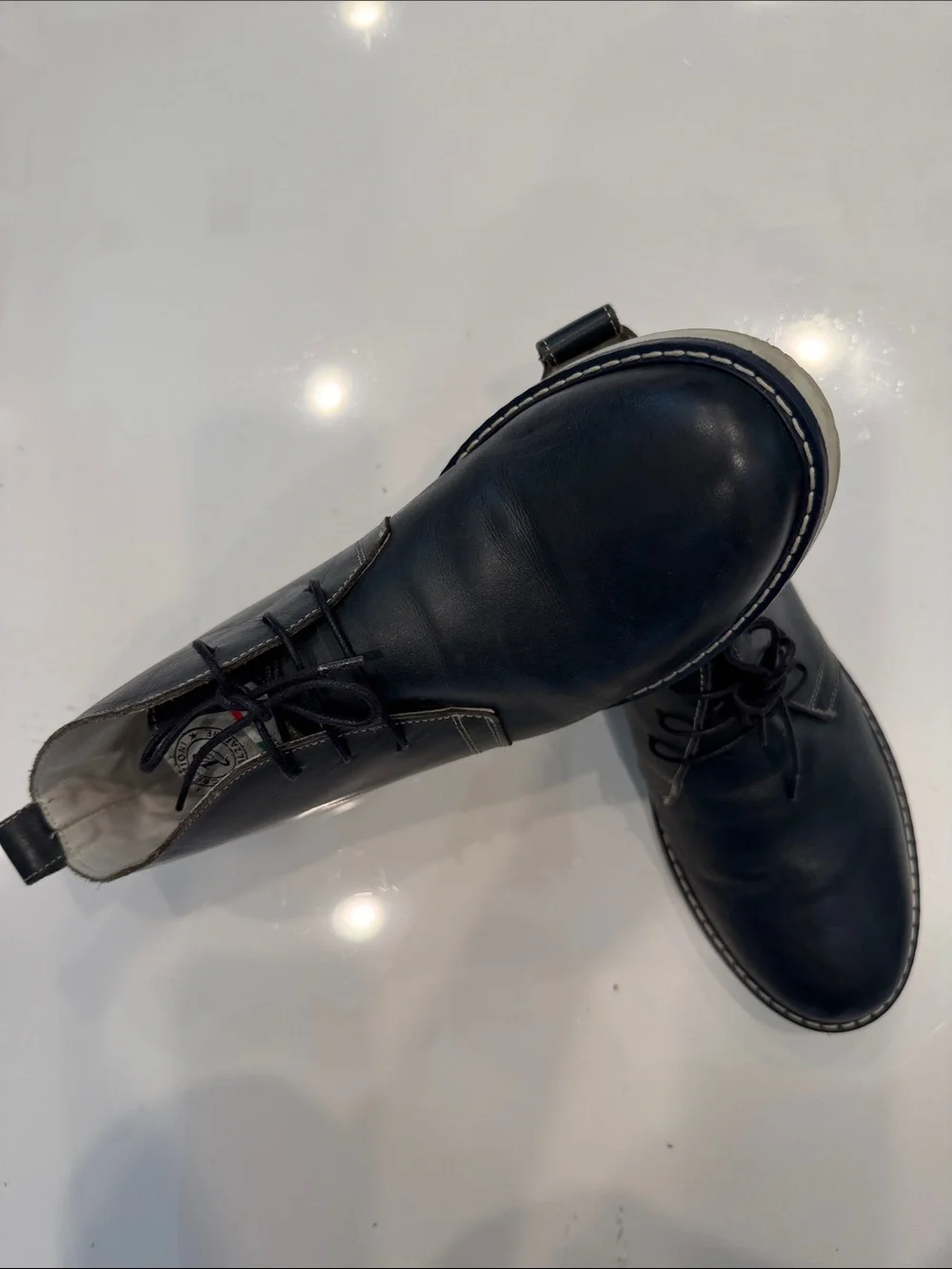 Men's Navy Leather Lace-Up Boots
